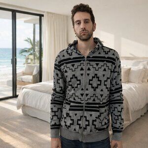 Shouthouse Gray & Black Geometric Zip Cardigan Sweater Men’s Small